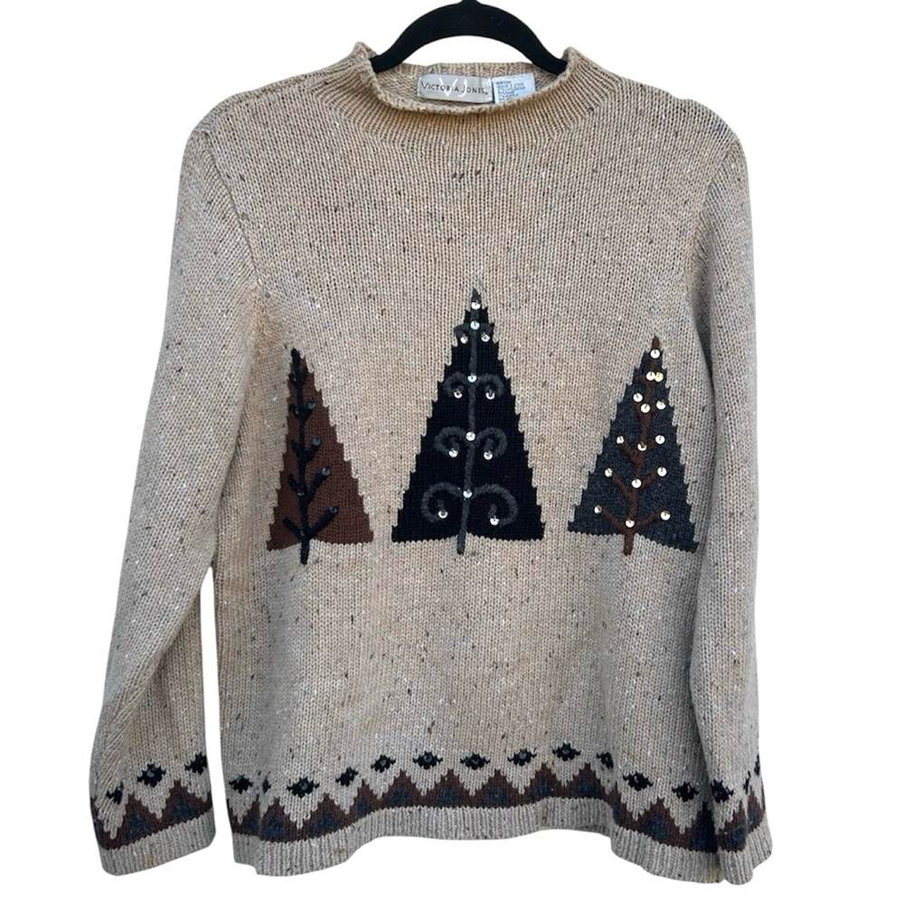 Vintage Christmas holiday tree sweater S